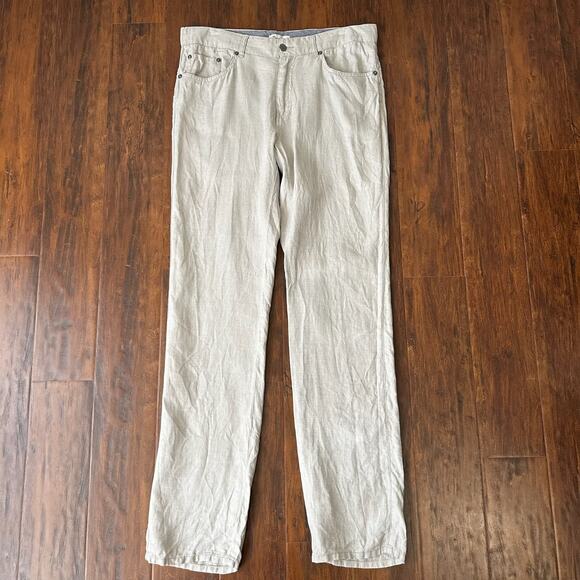 PETER MILLAR Chino Pants Beige Linen Straight Leg Work Trouser Y2K - Picture 1 of 13